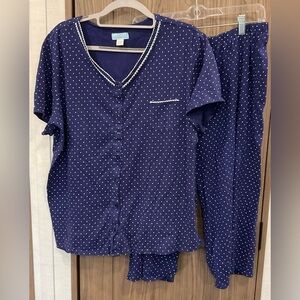 Celestial Dreams Womens Blue/dot Capri Pajama Pants Set Size XL 16-18